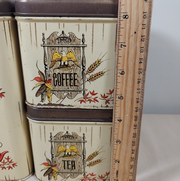 Cheinco Tin Canisters Labeled Flour Sugar Coffee Tea Bicentennial Set 1776 Eagle - Picture 9 of 16